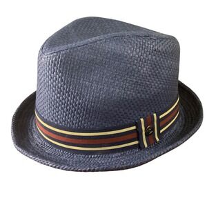 Peter Grimm Deppo Navy Blue Straw Fedora Hat Mens L/XL PGF1108-NVY-LX New